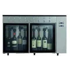 DISTRIBUTEUR DE VIN AU VERRE ET MACHINE À AZOTE - Mod VINO 6 - Plug & Play - Structure en acier inoxydable AISI 304 - Capacité : 6 bouteilles disposées en ligne, deux compartiments de 3 bouteilles chacun - Alimentation 220/240V/1/50 Hz - Dimensions cm L 8