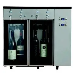 DISTRIBUTEUR DE VIN AU VERRE ET MACHINE À AZOTE - Mod VINO 4 - Plug & Play - Structure en acier inoxydable AISI 304 - Capacité : 4 bouteilles disposées en ligne, deux compartiments de 2 bouteilles chacun - Alimentation 220/240V/1/50 Hz - Dimensions cm L 6