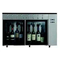 DISTRIBUTEUR DE VIN AU VERRE ET MACHINE À AZOTE - Mod VINO 8 - Plug & Play - Structure en acier inoxydable AISI 304 - Capacité : 8 bouteilles disposées en ligne, deux compartiments de 4 bouteilles chacun - Alimentation 220/240V/1/50 Hz - Dimensions cm L 1