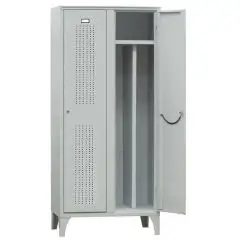 ARMOIRE-VESTIAIRE AVEC SÉPARATION SALE/PROPRE - EN TÔLE D'ACIER PROFILÉE - ÉPAISSEUR  6/10 - MOD. 214/02 - 2 PLACES - 2 PORTES BATTANTES AVEC AÉRATION SUPPLÉMENTAIRE - ÉTAGÈRE SUPÉRIEURE - PORTE-PARAPLUIE - PORTE-ÉTIQUETTE - DIM. L 100 x P 50 x H 180 cm