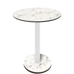 Table &agrave; table arrondie - finition claire Brooklyn - Colonne blanche - Mod&egrave;le 227-HPR-403 - avec base H 73 cm