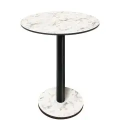 Table &agrave; table arrondie - finition blanche Karara - Colonne noire - Mod&egrave;le 227-HPR-403 - avec base H 73 cm