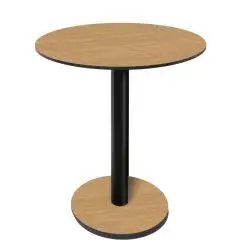 Table &agrave; table arrondie - finition teck urbain - Colonne noire - Mod&egrave;le 227-HPR-403 - avec base H 73 cm