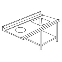 TABLE D'ENTRÉE AVEC BAC ET TROU POUR LAVE-VAISSELLE DE TYPE CAPOT - Mod ACTAVINCV - STRUCTURE EN ACIER INOXYDABLE AISI 304 - À GAUCHE/À DROITE SELON LE MODÈLE - AVEC ÉTAGÈRE INFÉRIEURE - ÉQUIPÉE D'UN BORD RELEVÉ - POUR LES LAVE-VAISSELLE MODÈLE LAPI 50 C 