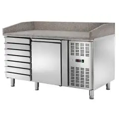 COMPTOIR RÉFRIGÉRÉ À PIZZA EN ACIER  INOX - POUR BACS À PIZZA cm 60 x 40 x 7 H - VENTILÉ - Mod. CM1612TN - N. 1 PORTE RÉFRIGÉRÉE+ 1 ARMOIRE À TIROIR NEUTRE, N. 7 TIROIRS - TEMPÉRATURE -2°/+8°C - Dim. cm. L 151,5 x P 80 x h 105 - Norme CE