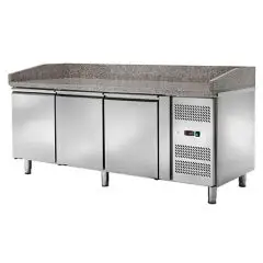 COMPTOIR RÉFRIGÉRÉ À PIZZA EN ACIER INOX - POUR BACS À PIZZA cm 60 x 40 x 7 H - VENTILÉ  - Mod. CM3602TN - N. 3 PORTES RÉFRIGÉRÉES - TEMPÉRATURE -2°/+8°C - Dim. cm. L 202 x P 80 x h 105 - Norme CE