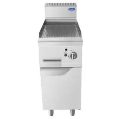 PLANCHA PROFESSIONNELLE À GAZ, PLAQUE INOX RAINURÉE - Mod. CV7I4IHD - COMPARTIMENT AVEC PORTE À BATTANT - Puissance 7 kW - Dimensions L 40 X P 70 X H 108,5 cm - Norme CE