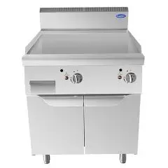 PLANCHA PROFESSIONNELLE À GAZ, PLAQUE INOX LISSE - Mod. CV7I8IHC - COMPARTIMENT AVEC PORTES À BATTANT - Puissance 14 kW - Dimensions L 80 X P 70 X H 108,5 cm - Norme CE