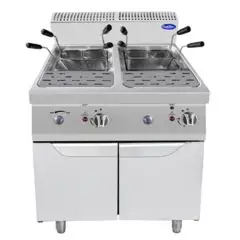 CUISEUR À PÂTES - À GAZ - Mod. CV7I8RH - 2 CUVES 24 + 24 L - COMPARTIMENT AVEC PORTES À BATTANT  - Puissance 20 kW - Dimensions L 80 X P 70 X H 108,5 cm - Norme CE