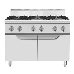 FOURNEAU À GAZ - Mod. CV9I6DH2 - 6 FEUX - COMPARTIMENT NEUTRE AVEC PORTES - AVEC FLAMME PILOTE - Puissance 72 kW - Dimensions L 120 X P 90 X H 114 cm - Norme CE