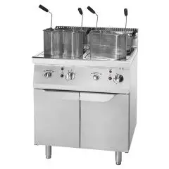 CUISEUR À PÂTES - À GAZ - Mod. CV9I8RH - 2 CUVES 35 + 35 L - COMPARTIMENT AVEC PORTES À BATTANT  - Puissance 27 kW - Dimensions L 80 X P 90 X H 114 cm - Norme CE