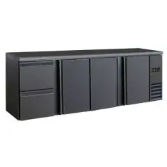 ARRIÈRE DE BAR RÉFRIGÉRÉ POUR BOISSONS - Mod DD 423 UF - Température 0°/+10°C - Capacité lt. 586 - Alimentation monophasée V220/1 - Puissance W 320 - Dimensions cm L 254,2 x P 51,3 x H 86 - Poids Kg. 123