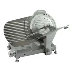 TRANCHEUSE OBLIQUE - Mod. BKL 250 LUX - Lame en acier inox ø 250 - Capacité de coupe L 190 x P 130 mm - Affûteur fixe - Verrouillage du chariot - Boutons de réglage en aluminium - Alimentation monophasée 230V/1/50Hz - Norme CE