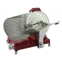 TRANCHEUSE OBLIQUE - Mod. BKL 275 R LUX - Peinte en rouge - Lame en acier inox ø 275 - Capacité de coupe L 180 x P 140 mm - Affûteur fixe - Verrouillage du chariot - Boutons de réglage en aluminium - Alimentation monophasée 230V/1/50Hz - Norme CE