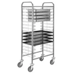 CHARIOT POUR BACS GN ET PLAQUES 60x40 - Mod CA165 - Structure en acier inoxydable - Guides en fil d'acier chromé - Capacité de 10/15 bacs GN 1/1 (cm 53x32,5) ou 10/15 plaques 60x40 (selon le modèle)
