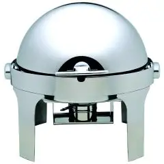 Chafing dish - Mod CD6504 - Structure en acier inoxydable poli - Couvercle roll top 180° - Brûleurs à alcool - Dimensions L 50 x P 52 x 45 h