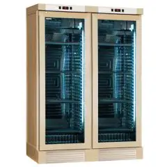 VITRINE RÉFRIGÉRÉE POUR VIN - Mod ENY 820 N NATURAL - STATIQUE - TEMPÉRATURE °C +4/+18 - N. 2 PORTES EN VERRE - STRUCTURE EN BOIS FRÊNE NATUREL - CAPACITÉ BRUTE Lt. 764 - CAPACITÉ NETTE Lt. 604 - PUISSANCE W 244 - ALIMENTATION 220/50Hz MONOPHASÉE - DIMENS