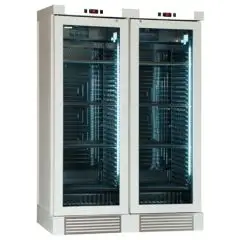 VITRINE RÉFRIGÉRÉE POUR VIN - Mod ENY 820 N WHITE - Statique - Température °C +4/+18 - 2 portes en verre - Structure en frêne blanchi - Capacité brute de 764 litres - Capacité nette de 604 litres - Puissance de 244 W - Alimentation monophasée 220/50Hz - D