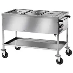 CHARIOT THERMIQUE BAIN MARIE - MOD. TD - Structure en acier inox - Cuve à double paroi avec robinet - Thermostat réglable +30°/+90°C - Voltage V230 50/60 Hz