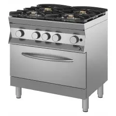 CUISINE À GAZ - Mod 9DGMH4GH12 - 4 feux - Four à gaz statique GN 2/1 - Flamme pilote - Dimensions L 80 x P 90 x H 85/90 cm