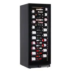 VITRINE RÉFRIGÉRÉE POUR VIN - Mod EY160I1VD NL - VENTILÉE - TEMPÉRATURE °C +2/+20 - 1 PORTE EN VERRE - STRUCTURE EN TÔLE LAQUÉE NOIRE - CAPACITÉ BRUTE DE 386 L - PUISSANCE 130 W - ALIMENTATION 220/50Hz MONOPHASÉE - DIMENSIONS cm L 59,5 x P 69 x H 160