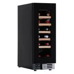 VITRINE RÉFRIGÉRÉE POUR VIN - Mod EY 20 I1VD NL - Ventilée - Température +2°/+20°C - 1 porte en verre - Structure en tôle peinte en noir - Capacité brute de 60 L - Puissance 65 W - Alimentation 220/50Hz monophasée - Dimensions cm L 29,5 x P 57,3 x H 82