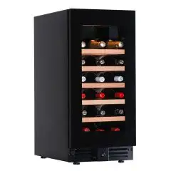 VITRINE RÉFRIGÉRÉE POUR VIN - Mod EY37I1VD NL - Ventilée - Température +2°/+20°C - 1 porte en verre - Structure en tôle peinte en noir - Capacité brute de 88 L - Puissance 80 W - Alimentation 220/50Hz monophasée - Dimensions cm L 38 x P 57,3 x H 82