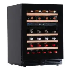 VITRINE RÉFRIGÉRÉE POUR VIN - Mod EY46I2VD NL - Ventilée - Température +12/+20 / +2/12 °C - 1 porte en verre - Structure en tôle prélaquée - Capacité brute de 148 L - Capacité nette de 143 L - Puissance de 95 W - Alimentation monophasée 220/50 Hz - Dimens