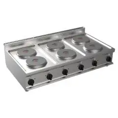 PLAN DE CUISSON ÉLECTRIQUE -  MOD. G7GWEV6DD - N. 6 plaques rondes  - Puissance  kW 15,6 - Dim. 120x70xh27 cm - Norme CE