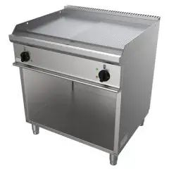 PLANCHA ÉLECTRIQUE - MOD. G7NUP2DCO - n. 2 zones de cuisson - 1/2 PLAQUE LISSE 1/2 NERVURÉE - Puissance kW 10,8 - Dim. 80x70xh85 cm - Norme CE