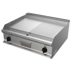PLANCHA  ÉLECTRIQUE DE COMPTOIR - MOD. G7NUP2DDO - n. 2 zones de cuisson - 1/2  PLAQUE LISSE 1/2 PLAQUE NERVURÉE - Puissance kW 10,8 - Dim. 80x70xh25 cm - Norme CE