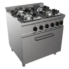 CUISINIÈRES À GAZ  4 FEUX - MOD. G7NURG4FG4M - Four électrique statique GN 2/1 68,5x53xh35 cm -  Puissance gaz kW 18 - Dim. 80x70xh85 cm - Norme CE