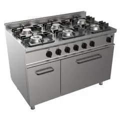 CUISINIÈRES À GAZ  6 FEUX - MOD. G7NURG6FN6M - Four à gaz statique GN 2/1  68,5x53xh35 cm - Compartiment neutre avec porte - Puissance totale kW 34,9 - Dim. 120x70xh85 cm - Norme CE