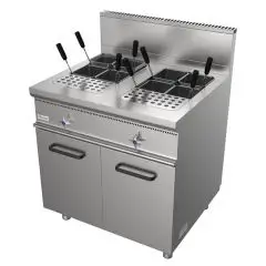 CUISEUR À PÂTES - MOD. G7MUI2V80 - N. 1 cuve 28+28 Lt - N. 1 compartiment neutre avecs portes  - Puissance kW 22 - Dim.  80x70xh85 cm  - Norme CE