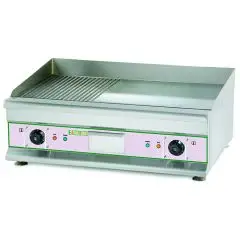 PLANCHA ÉLECTRIQUE DE COMPTOIR - Mod EG750M - Surface 1/2 lisse et 1/2 nervurée - PUISSANCE 6 kW - Surface de cuisson cm L 74,6 x P 39,8 - Alimentation TRIPHASÉE
