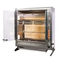 RÔTISSOIRE VERTICALE ELECTRIQUE - MOD. ELBA12/PE 4 ASTE - Capacité n 12 poulets - N 4 broches en tubulaire inox mm 12 x 12 mm Longueur cm 54,3 - Résistance cuirassée - Branchement 400 V Triphasé - Puissance 5,6 Kw - Dimensions cm 70 x 39,1 x 81,8 h - Norm