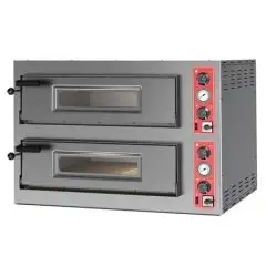 FOUR ÉLECTRIQUE MÉCANIQUE À PIZZA - Modèle BIG 12 - N. 2 chambres - Plan réfractaire ou chambre entièrement réfractaire - Dimensions de la chambre cm L 70 x P 105 x 15 H - N. de pizzas 6 + 6 (Ø 30/34 cm) - Puissance 14,60 kW - Norme CE