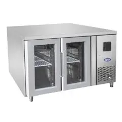TABLE RÉFRIGÉRÉE EN ACIER INOX AISI 304 - Mod. EPF3721GR - FROID VENTILÉ - GASTRONORM 1/1 - 2 PORTES VITRÉES - TEMPÉRATURE 0°/+8°C - Dim. L 136 x P 70 x h 85 cm - Norme CE