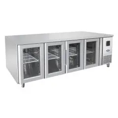 TABLE RÉFRIGÉRÉE EN ACIER INOX AISI 304 - Mod. EPF3741GR - FROID VENTILÉ - GASTRONORM 1/1 - 4 PORTES VITRÉES - TEMPÉRATURE 0°/+8°C - Dim. L 223 x P 70 x h 85 cm - Norme CE