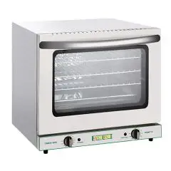 FOUR ÉLECTRIQUE À CONVECTION - Mod FD66 - Pour la gastronomie, la boulangerie et la pâtisserie - Structure en acier inoxydable - Capacité de 4 plaques de 45x33 cm - Puissance 2800 W - Alimentation monophasée - Dimensions cm L 58 x P 57 x H 51