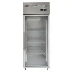 ARMOIRE RÉFRIGÉRÉE EN ACIER INOX AISI 201 - VENTILÉ - Mod. G-GN650BTG-FC - GASTRONORM 2/1 ( 65x53cm) - N. 1 PORTE EN VERRE - CAPACITÉ 700 LT - Température -18°/-22º C - Dim. 74x83x201cm - Norme CE