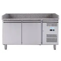COMPTOIR RÉFRIGÉRÉ À PIZZA EN ACIER INOX AISI 201 - POUR BACS À PIZZA 60x40 cm - Ventilé - Mod. G-PZ2600TN FC - N. 2 Portes  réfrigérés - Température -2°/+8°C - Dim. 151x80xh100 cm - Norme CE
