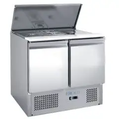 SALADETTE RÉFRIGÉRÉE EN ACIER INOX AISI 201 - GASTRONORM 1/1 ( 53x32,5cm) - STATIQUE - Mod. G-S900 FC - N. 2 portes réfrigérées - Température +2°/+8°C - Dim. 90x70x85 cm - Norme CE