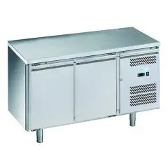 TABLE RÉFRIGÉRÉE EN ACIER INOX AISI 201 - POUR SNACK - VENTILÉ - Mod. G-SNACK2100TN-FC - CAPACITÉ BRUTE 159 Lt - N. 2 PORTES - Température -2°/+8°C - Dim. 136x60x85 cm - Norme CE