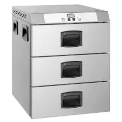 FOUR DE MAINTIEN EN TEMPÉRATURE AVEC 3 TIROIRS - MOD. GMC3E - VERSION ÉLECTRONIQUE  - CAPACITÉ : 3 GN 1/1 - ALIMENTATION MONOPHASÉ V 230/1/50 Hz - PUISSANCE  W 1000 - DIM.  Cm L 65 X P 60 X h 72 - Poids  Kg 40