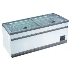 PRÉSENTOIR RÉFRIGÉRÉ - Mod POLO 21 - THERMOMÈTRE NUMÉRIQUE - DÉGIVRAGE AUTOMATIQUE - CAPACITÉ LT 850 - TEMPÉRATURE -18°/-21°C - DIMENSIONS cm L 210 x P 85 x H 87 - Norme CE