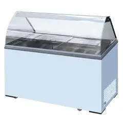 VITRINE À GLACE - Mod KEG 7 - TEMPÉRATURE -13°/-23° C - CAPACITÉ Lt 381 - DIMENSIONS cm L 130,5 x P 63,5 x H 124 - POIDS Kg 105 - NORME CE
