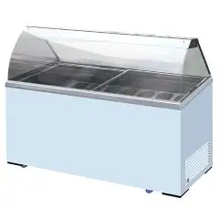 VITRINE À GLACE - Mod KEG 8 - TEMPÉRATURE -13°/-23° C - CAPACITÉ Lt 467 - DIMENSIONS cm L 155,5 x P 63,5 x H 124 - POIDS Kg 120 - NORME CE
