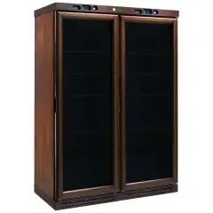 CAVE À VINS RÉFRIGÉRÉE EN BOIS - Mod. KL2794 - STATIQUE - Température +2°/+8°C / -18°/-22°C - Capacité Lt. 310 + 310 - Monophase 230V/1/50Hz - Puissance W 185 + 150 - Dim. 128x61 xh186 cm - Poids 260 Kg