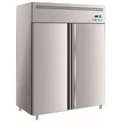 Armoire réfrigérée en acier inox AISI 201 - Mod M-GN1410TN-FC - Gastronorm 2/1 (65 x 53 cm) - Ventilée - 2 porte - Capacité de 1300 litres - Température 0°/+8°C - Dimensions cm L 148 x P 83 x 201 H